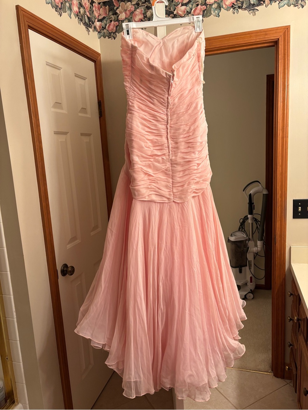 Vintage Mignon Strapless Pink Ruffled Silk Maxi Dress - Picture 2 of 10